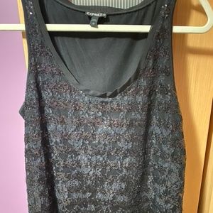 Express Black Sequin Striped Tank Cami L